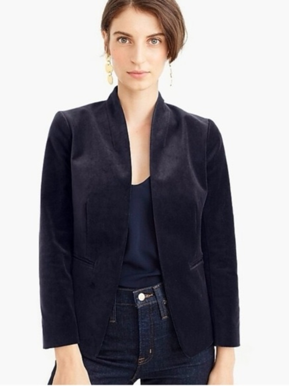 NWT J.CREW 365 Going Out Velvet Blazer Navy